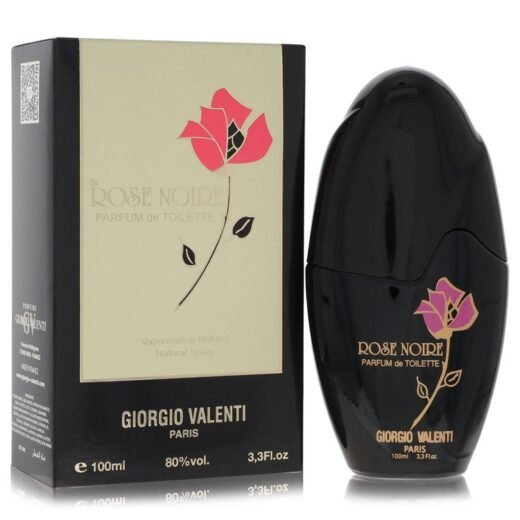 Giorgio Valenti Rose Noire Parfum De Toilette spray bottle and box with pink rose design, 100ml
