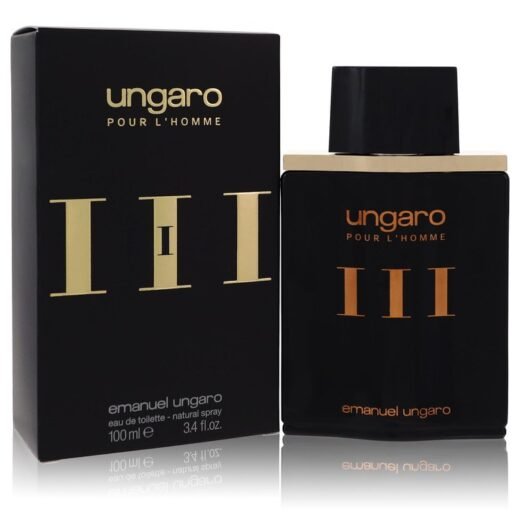 Ungaro III eau de toilette spray for men, 3.4 oz, black and gold bottle with matching box