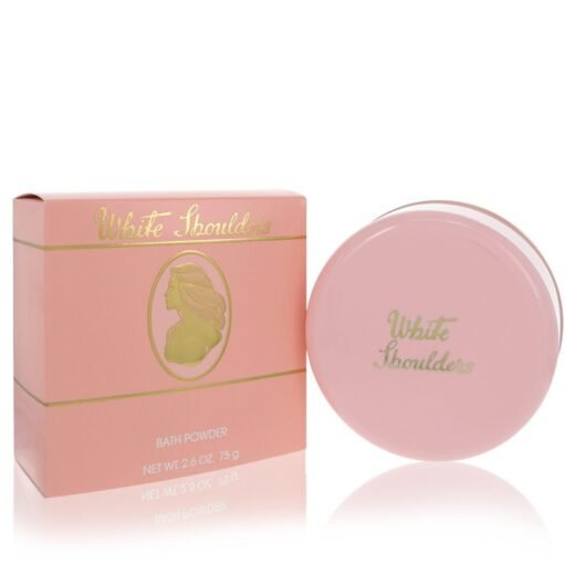 Evyan White Shoulders bath powder 2.6 oz in pink box and matching round container with gold lettering