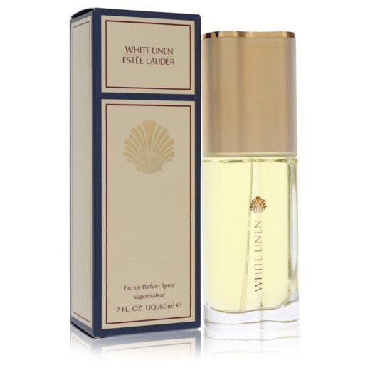 Estee Lauder White Linen Eau De Parfum Spray 2 oz bottle and box with gold cap and shell logo
