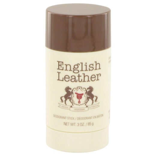 Dana English Leather deodorant stick for men with brown cap and cream label, 3 oz size