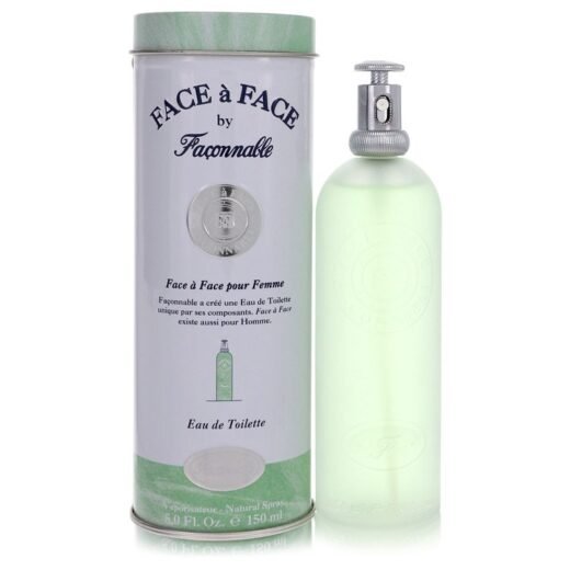 Faconnable Face A Face Eau De Toilette Spray for women with frosted green bottle and branded tin packaging