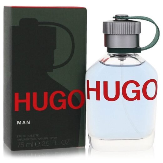 Hugo Boss Hugo Man Eau De Toilette Spray bottle and box with bold red logo, 75ml size