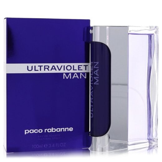 Paco Rabanne Ultraviolet Man Eau De Toilette Spray 3.4 oz with purple box and clear modern bottle