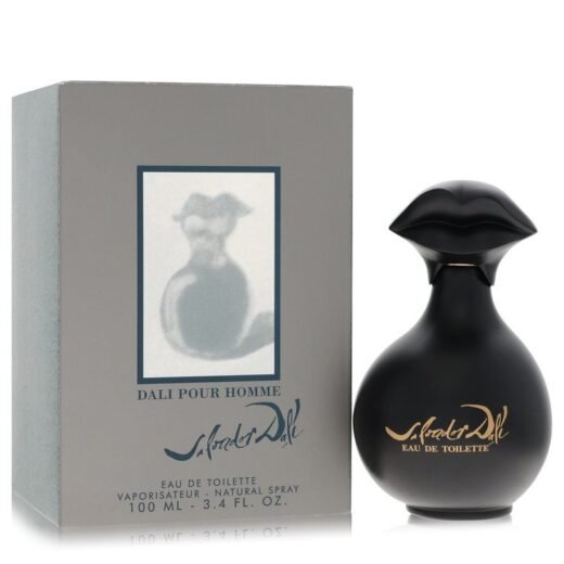 Salvador Dali Eau De Toilette Spray 3.4 oz for men with black lips-shaped bottle and branded box
