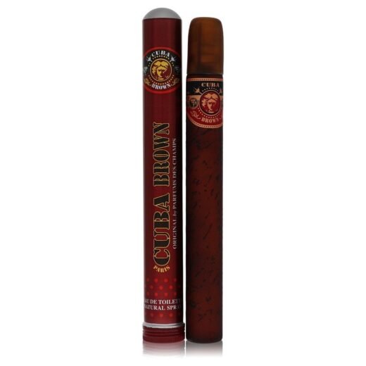 CUBA Brown by Fragluxe Eau De Toilette Spray for Men with brown cylindrical bottle and matching case