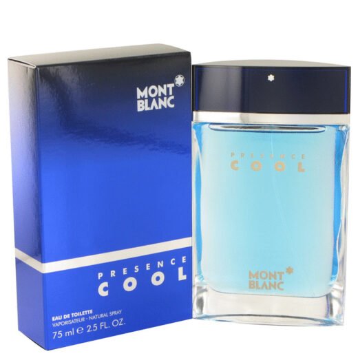 Mont Blanc Presence Cool Eau De Toilette Spray 2.5 oz for men with blue box and clear bottle