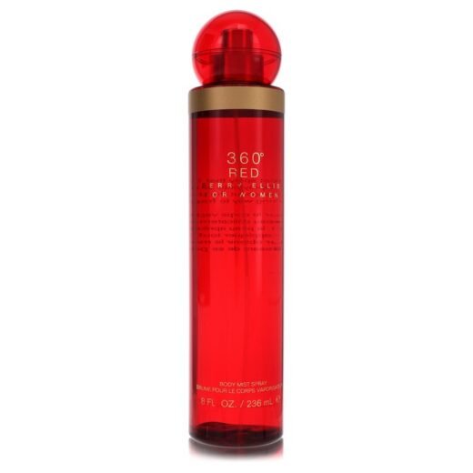 Perry Ellis 360 Red body mist for women in tall red 8 oz spray bottle with gold accents