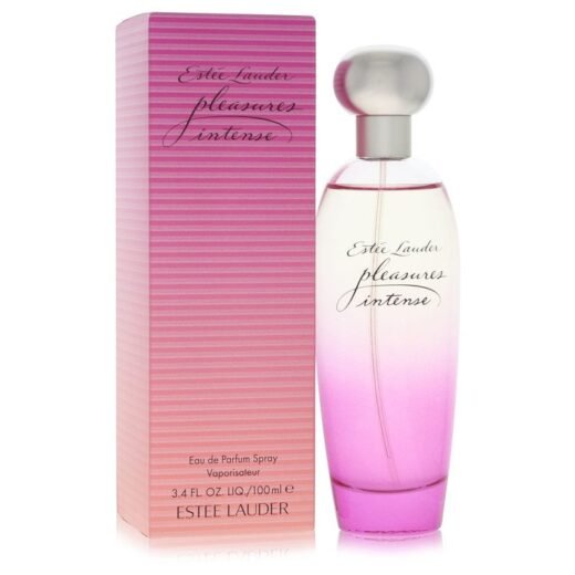 Estee Lauder Pleasures Intense Eau De Parfum Spray 3.4 oz bottle and pink striped box