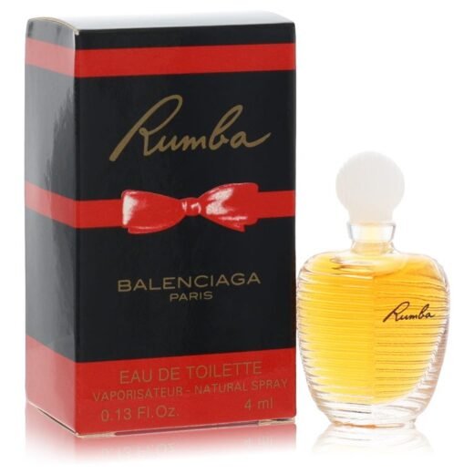 Rumba mini eau de toilette 0.13 oz bottle and box with red bow design, 4 ml size
