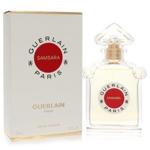 Guerlain Samsara Eau De Toilette Spray 2.5 oz for women with clear bottle and matching branded box