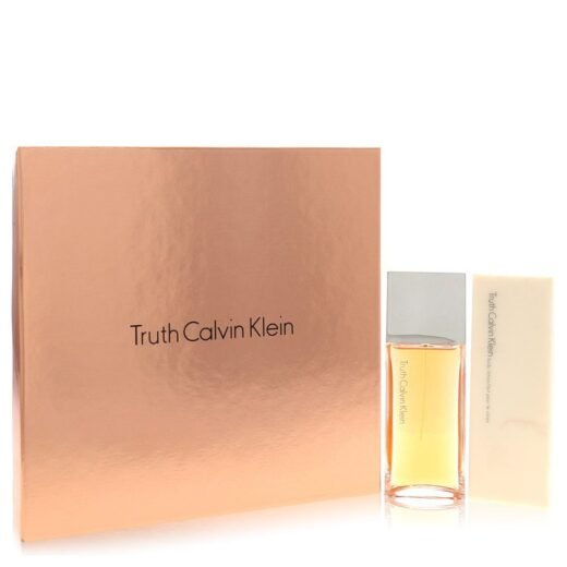 Calvin Klein Truth gift set with rose gold box, perfume bottle, and matching body lotion