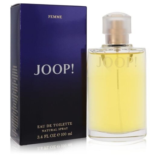 Joop! Eau De Toilette Spray 3.4 oz for women with purple box and clear bottle containing yellow liquid