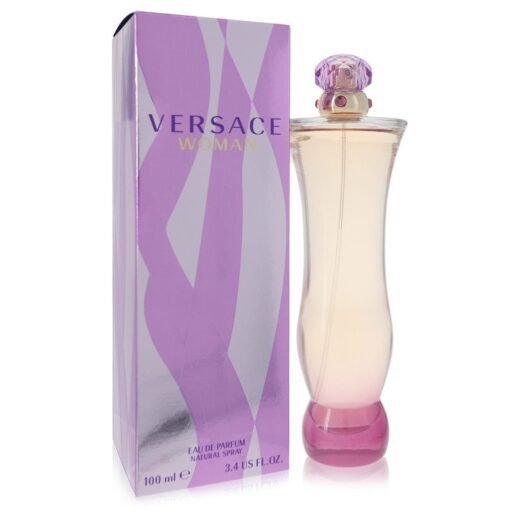 Versace Woman Eau De Parfum Spray 3.4 oz with purple box and pink-tinted glass bottle