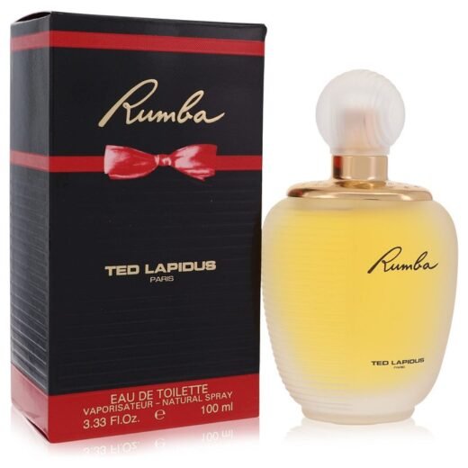 Rumba by Ted Lapidus Eau De Toilette Spray 3.4 oz bottle and black box with red accents