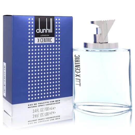 Alfred Dunhill X-Centric Eau De Toilette 3.4 oz for men with blue box and clear bottle featuring silver cap