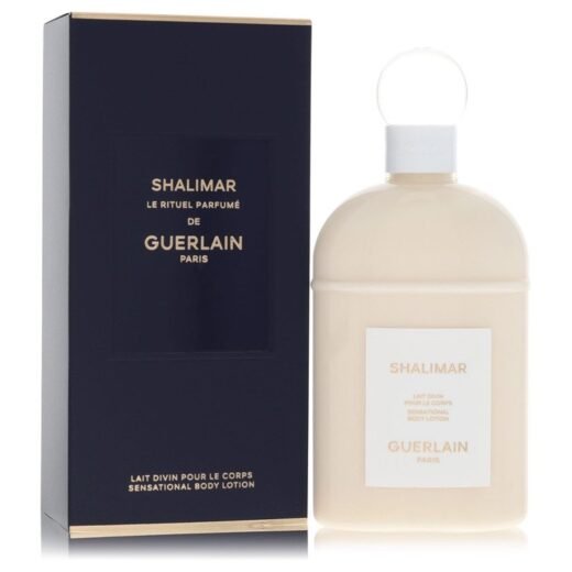Guerlain Shalimar body lotion 6.7 oz for women with cream bottle and black box packaging