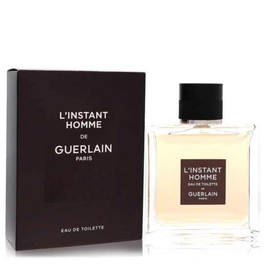 Guerlain L'Instant Homme Eau De Toilette Spray 3.4 oz bottle and box with black label and cap