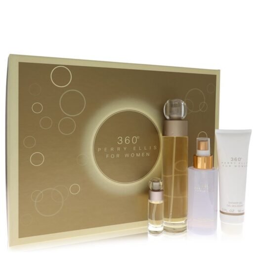 Perry Ellis 360 for Women gift set with eau de toilette, body mist, shower gel, and mini spray