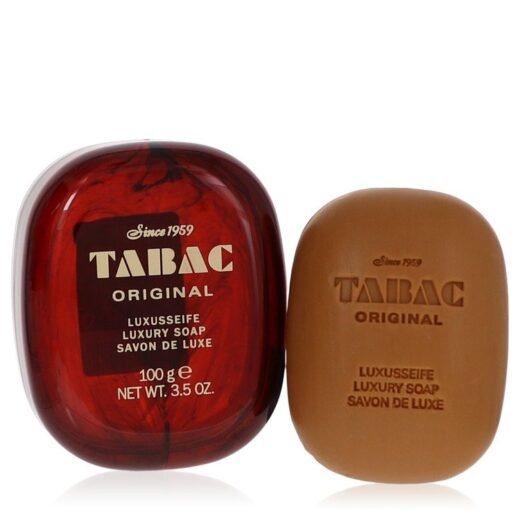 Tabac Original luxury soap 3.5 oz by Maurer & Wirtz with brown bar and red case
